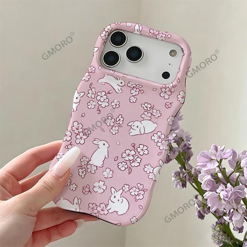 Korean Cute Rabbit Strawberry Floral Mobile Phone Case iP15pm Fashion Women's Wave Double-layer Film Shell Apple 17