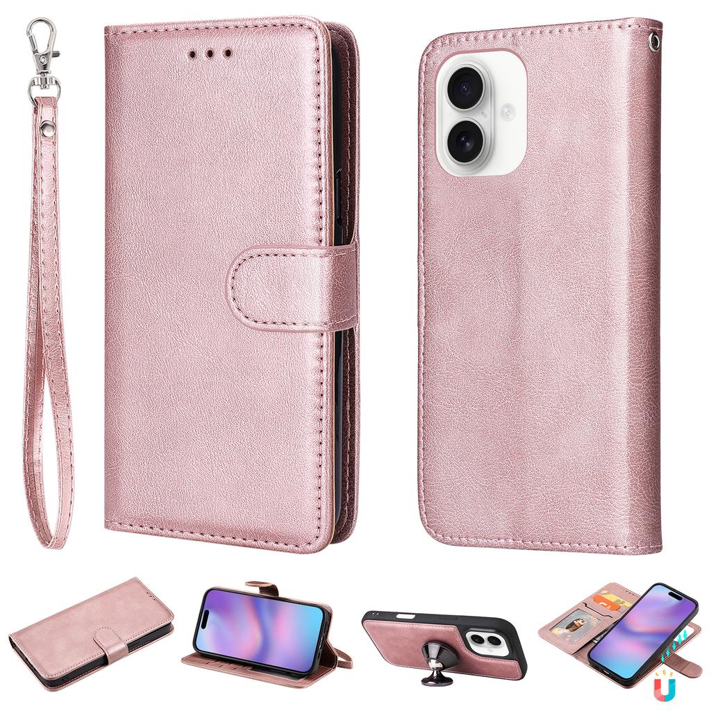 For iPhone 17 Case 2 in 1 Detachable Magnetic Leather Wallet Mobile Cover with Strap
