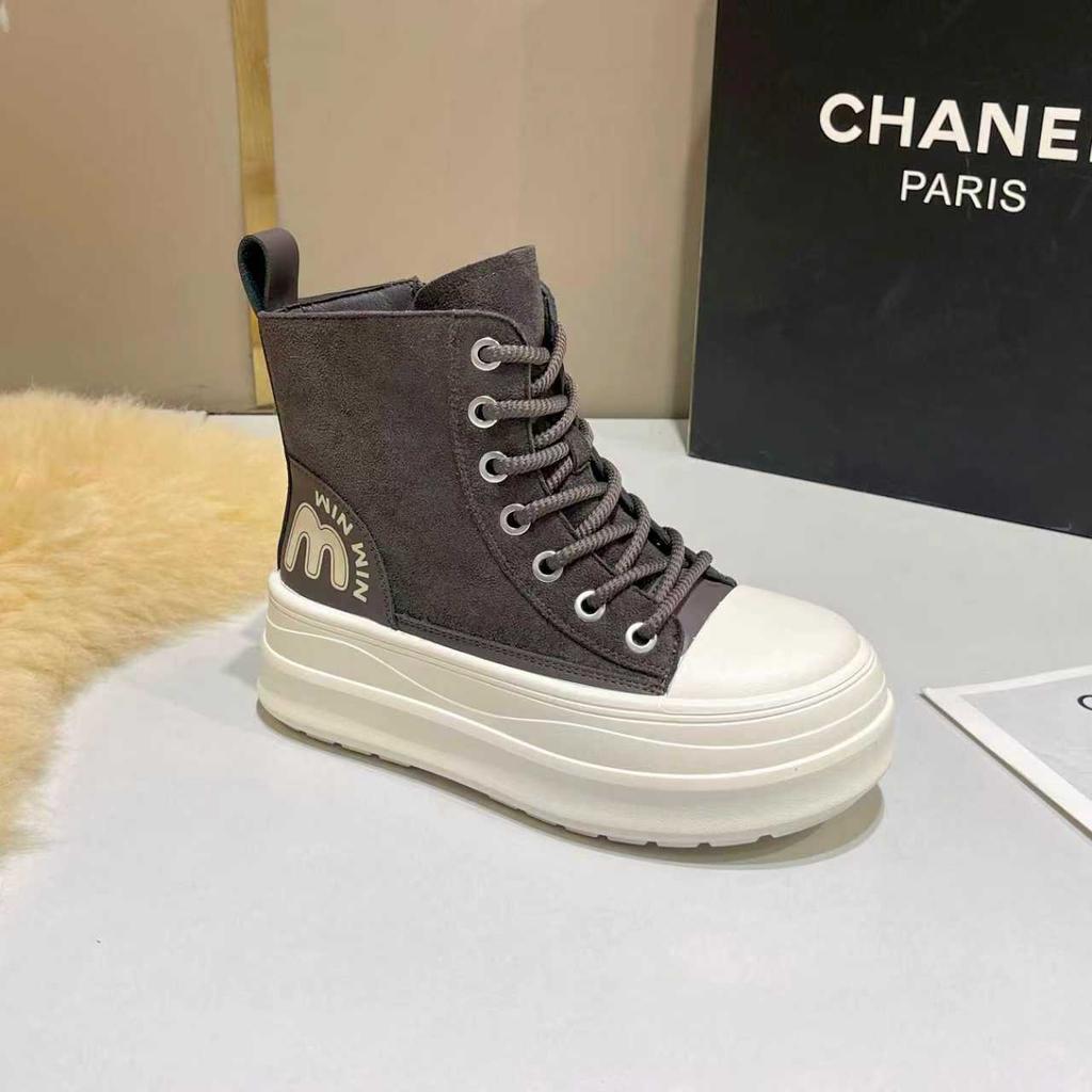 Retro Thick-soled Lace-up High-top Canvas Short Boots Women's 2025 New Fashion Versatile Casual Small Martin Boots