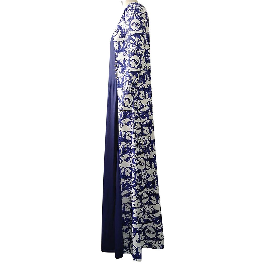 Women Dubai Arabian Floral Print Long Dress Muslim Dress Islamic Long Dress