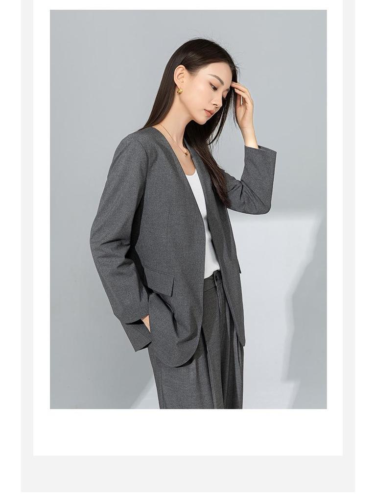 Xin Ge Spring 2025 TR Wool Suit: V-Neck Jacket & Wide-Leg Pants
