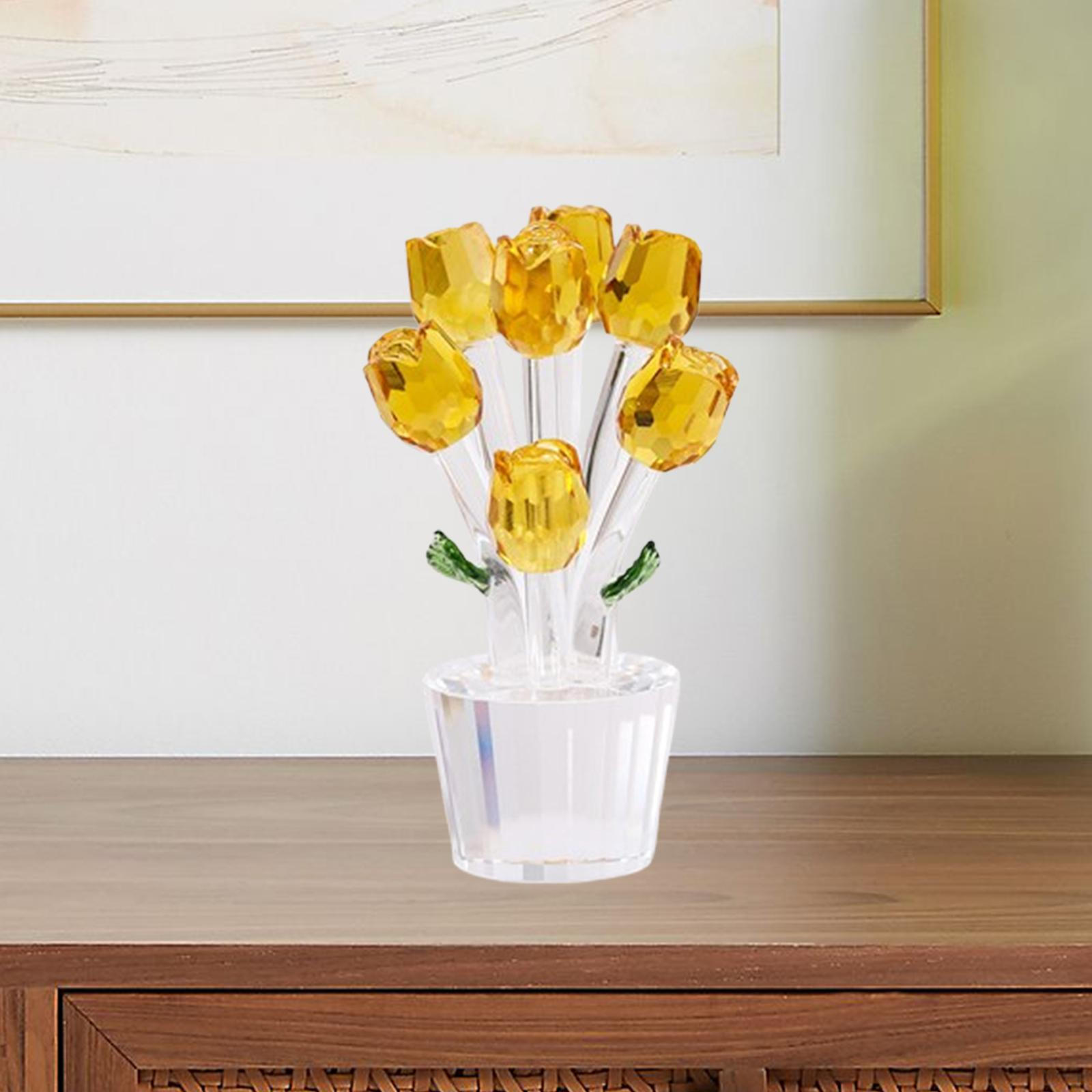 

Стеклянная роза статуэтка цветок орнамент искусство 3D фен-шуй украшение дома букеты роз жёлтый