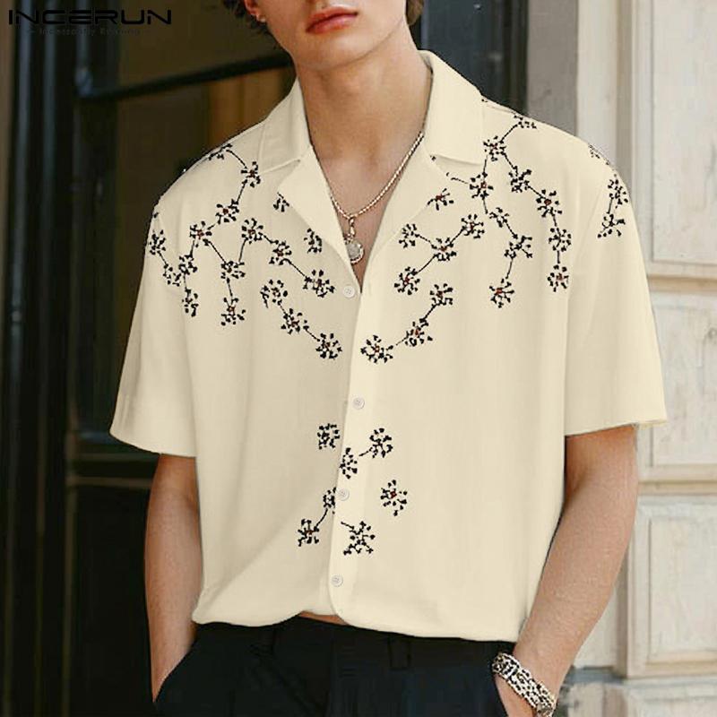 INCERUN Men's Summer Collared Button Up Printed Casual Shirts Tops Streetwear