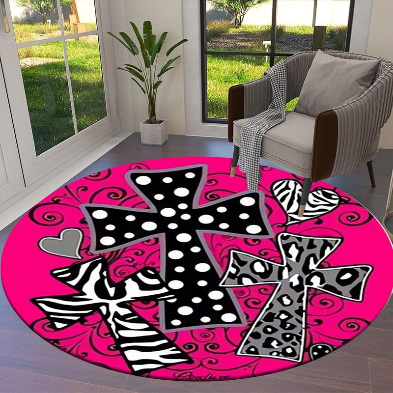 1pc Crosses with zebra and polka dot patterns Round carpet, Made of Polyester, Decorating Office Chairs, Living Rooms,Vibrant Decorative Rug