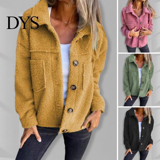 Trendy Women Outerwear Winter Jacket with Double Pockets Thick Fleece Button Closure Cardigan Coat Long Sleeves Warm Windproof Heat Retention Outdoor