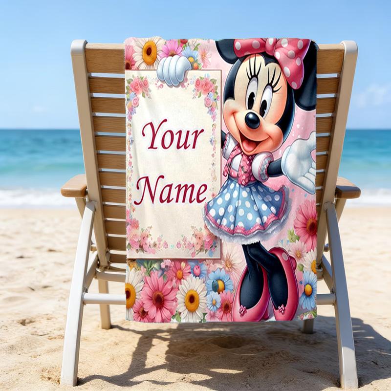 1pc Minnie5 Beach Towel with Custom Name, Beach/Swimming/Bath/Picnic/Camping Towel, Suitable for Seaside Beaches