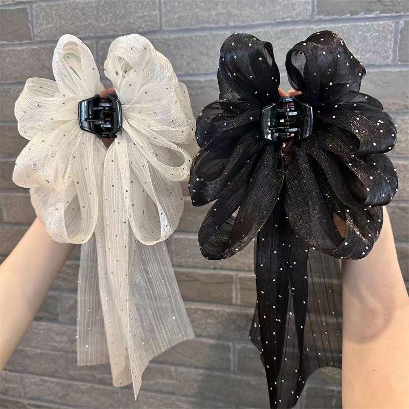 Elegant Hair Accessories with Oversized Tassel Net Yarn Butterfly Bow Hair Clip for Women