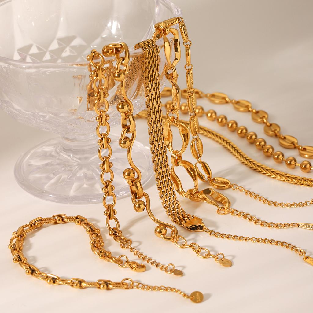 18K Vergoldeter Schmuck Edelstahl Armband Damen INS Wind Perlenkette Handgefertigter Kettenschmuck