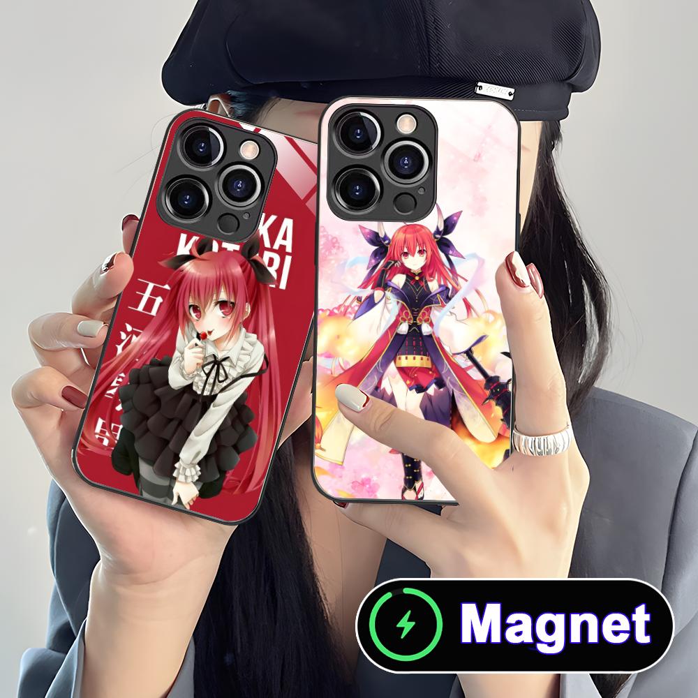 Date a Live Kotori Itsuka Glass MagSafe Mobile Phone Case for iPhone 17 16 15 14 13 12 11 Air Pro Max Plus Mini Colorful Cover