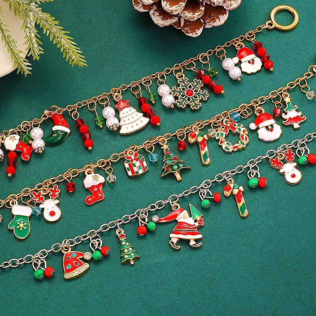 Fashion Christmas Elk Socks Snowman Christmas Tree Pendant Bracelet