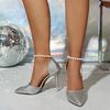 Gold Silver High Heels Sandals for Women Shiny Pu Leather Pointed Toe Party Shoes Pearl Ankle Buckle Decor Thin Heeled Sandals