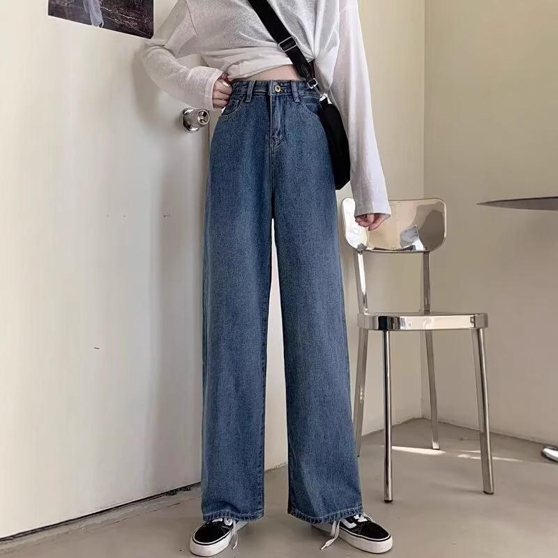 

2025 Women s Retro High-Waist Straight-Leg Draped Jeans Small синий
