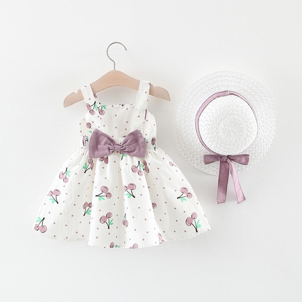 Toddler Baby Kid Girl Summer Sleeveless Cherry Princess Dresses Bow Hat Outfit W Toddler Baby Kid Girl Summer Sleeveless Cherry Princess Dresses Bow Hat Outfit W