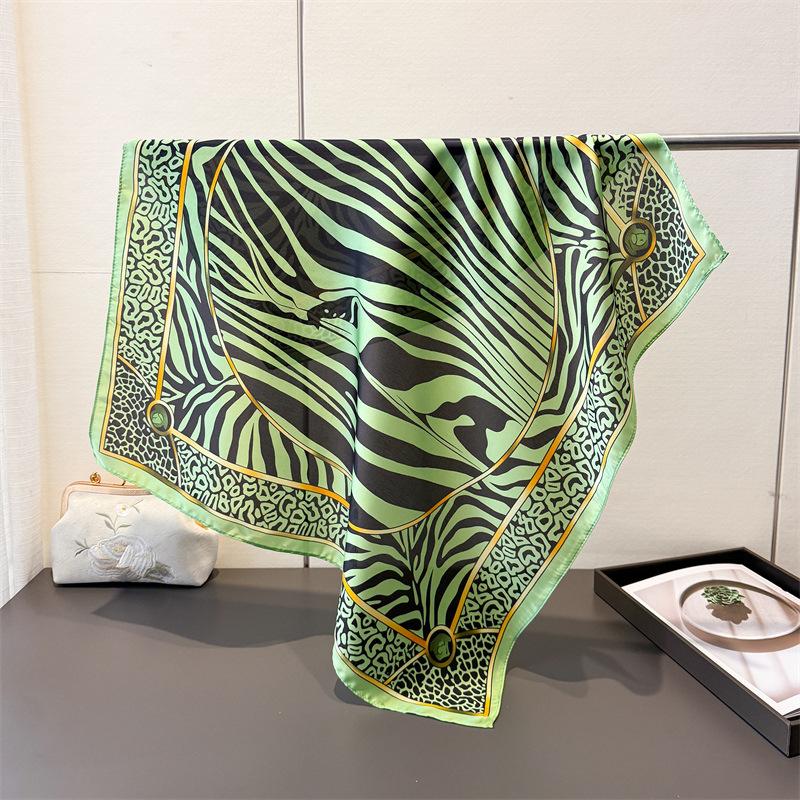Retro striped imitation silk square scarf shawl versatile scarf high-end neck small square scarf headscarf silk scarf women