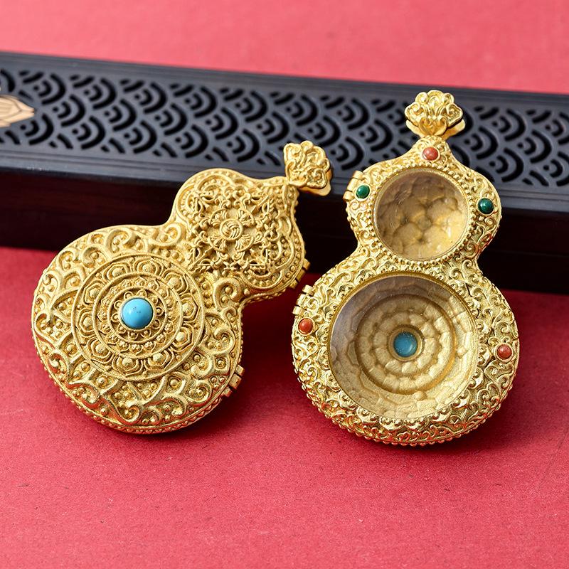 Tibetan Thangka Gold Necklace: Non-fading, Waterproof GAU Box Pendant, Multi-size Options