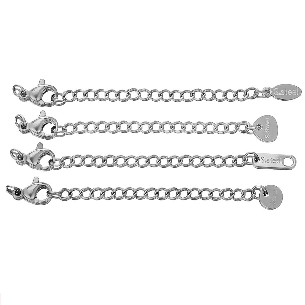 10pcs Stainless Steel Extension Extended Tail Chains Lobster Clasps Connectors DIY Jewelry Making Findings Bracelet Necklaces