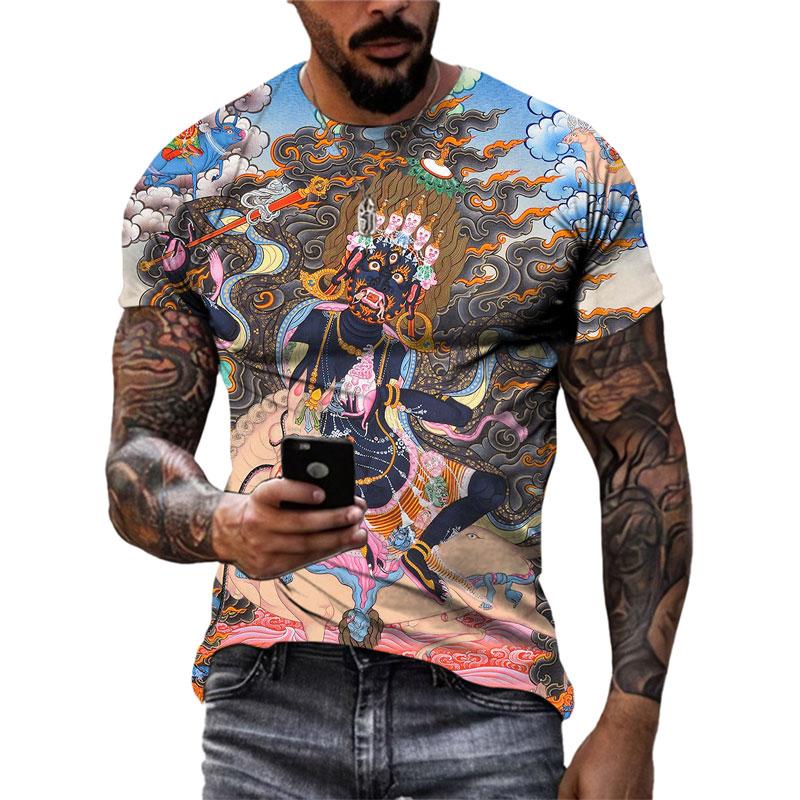 

Летняя модная крутая футболка японского самурая, мужская трендовая повседневная уличная одежда с принтом, быстросохнущая футболка с круглым вырезом и короткими рукавами L