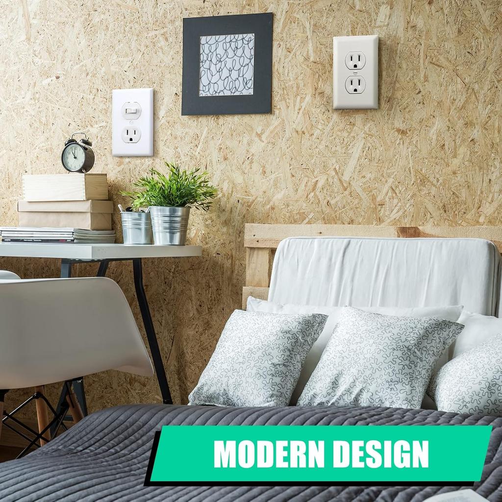 Hoteam 50 Pcs Duplex Wall Plates Kit Electrical Outlet Cover 4.50 x 2.76 Inch Home Standard Size 2 Gang Receptacle Covers Polycarbonate Thermoplastic