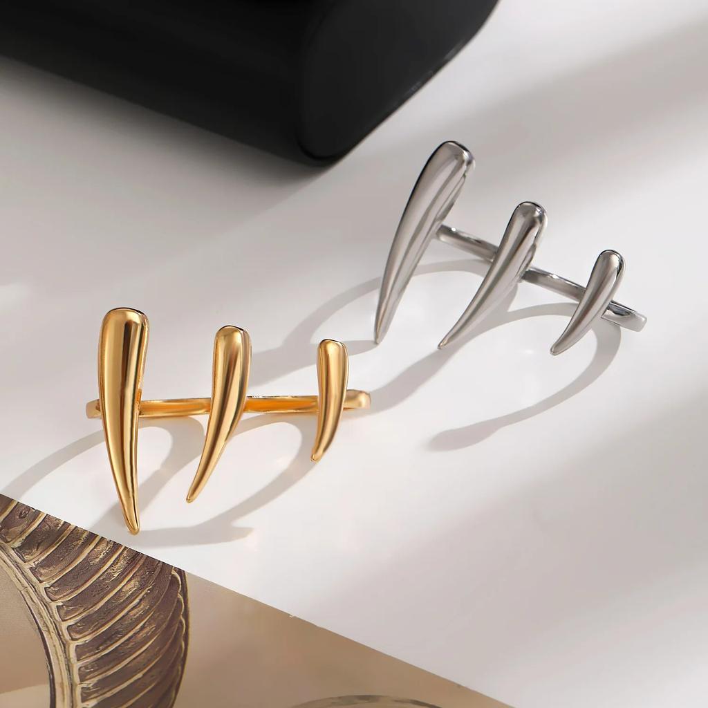 Unique Design Claw-shaped Connected Ring for Women INS-style Long Strip Water Drop Irregular Geometric Hand Accessory Jewelry
