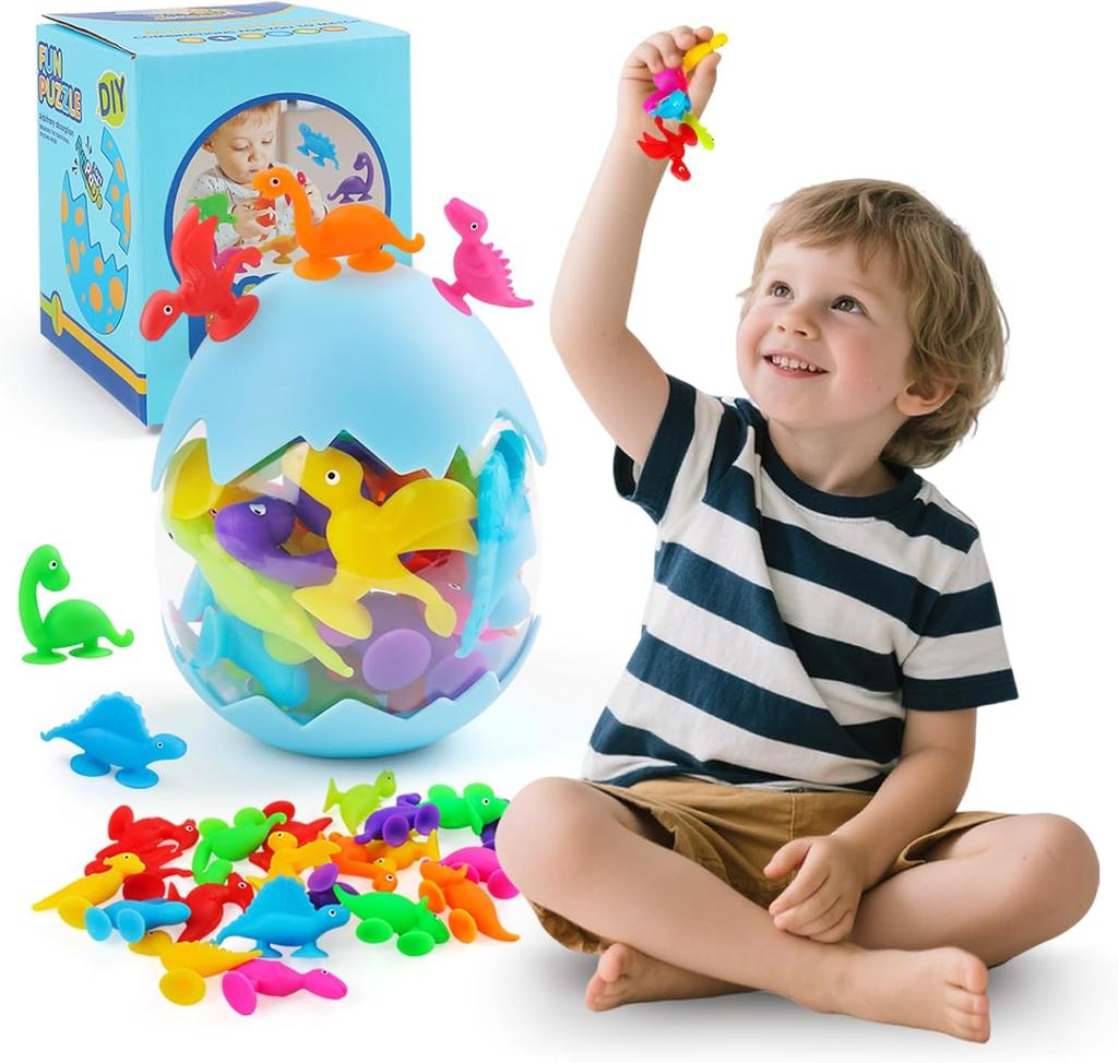 Dinosaur Egg Suction Toys, Creative DIY, 38PCS Colorful, Vibrant Colors, Portable Window Car Bath Game for Children