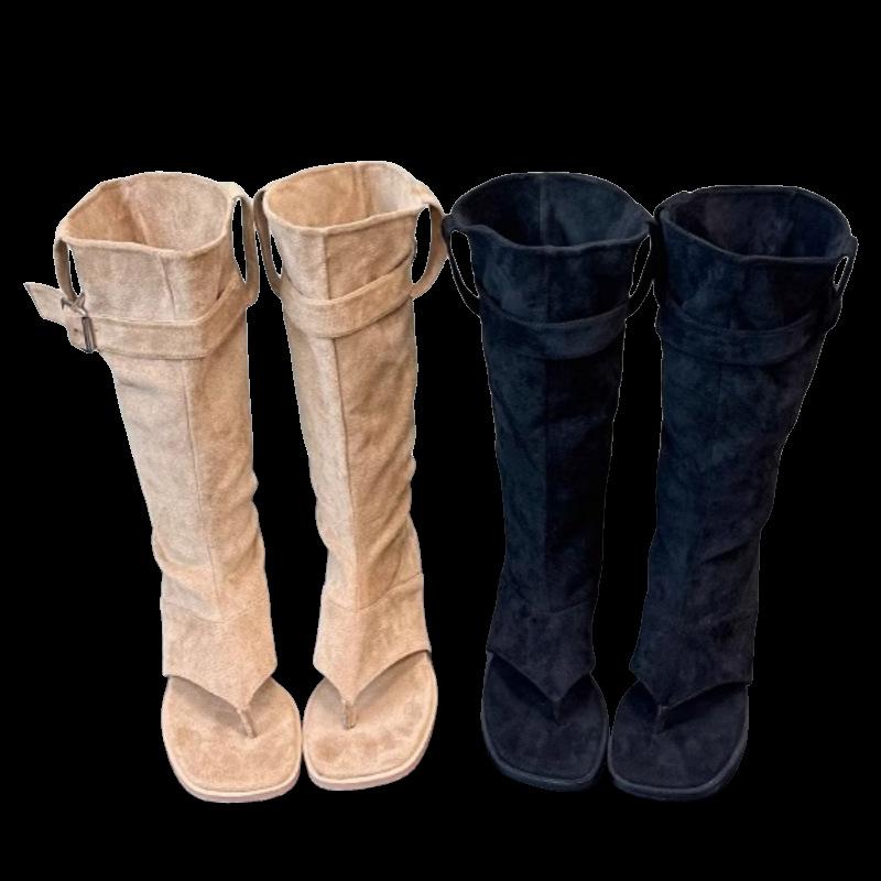 Koreanische Version von Fashion Niche Zehen coole Stiefel 2025 neue dunkle mittelhohe Stiefel plissierte Stiefel mit Schaft Retro Westernstiefel
