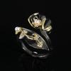 Elegant Black Gold Leaf Ring Women High Quality Adjustable Pearl Jewelry Party Banquet Accessory Two Tone Fashion