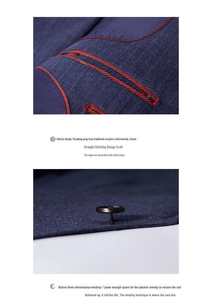 Korean Style Men's Slim Fit Blue Striped Three-Piece Suit