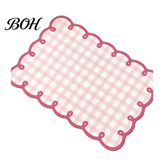 Plaid Placemat Diatomite with Wavy Edge, Heat Resistant Non-slip Table Mat Mat, Absorbent Quick Drying for Kitchen Counter