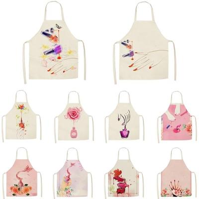 Tablier en lin sans manches pour hommes et femmes, outils de nettoyage ménager, tablier pour vernis à ongles, tablier de cuisine imprimé parfum pour dames