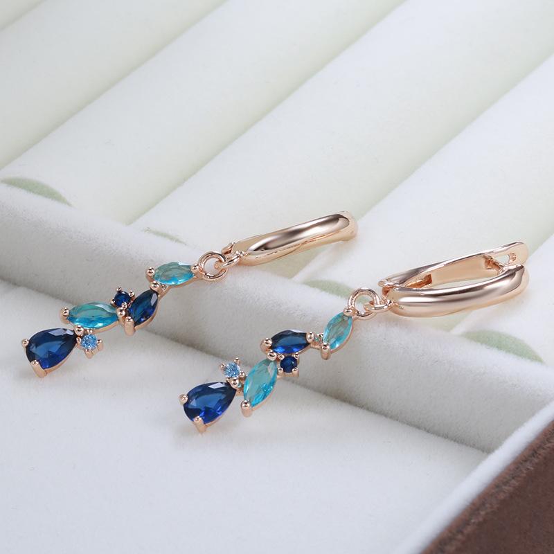 Vintage Temperament, Colorful Zircon Earrings, Women's Personalized and Fashionable Rose Gold Earrings