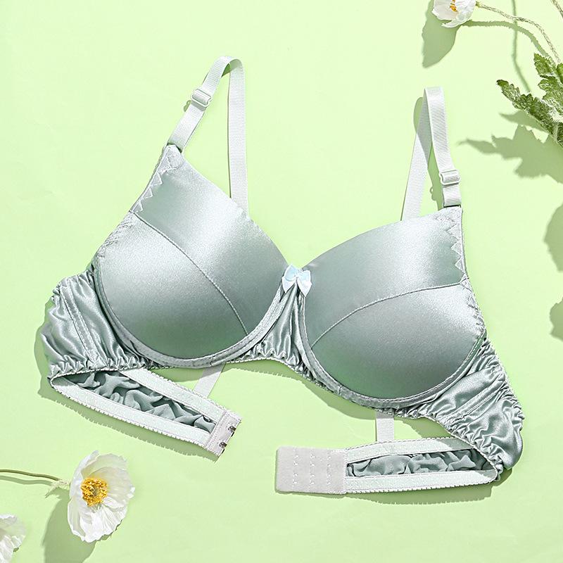 Silk Bra Double-sided Mulberry Silk Bra Thin No Steel Ring Seamless Underwear Women's AB Cup Solid Color Silk Bra