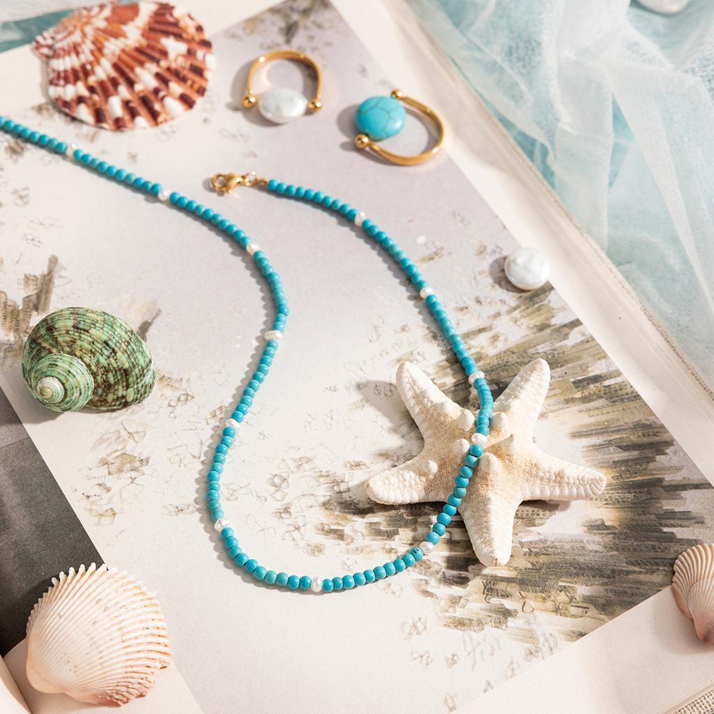 Collier Perles Turquoise Artistique Style Ins pour Femmes Fait Main Simple Élégant Ne se Décolore Pas Luxe Léger Design Géométrique