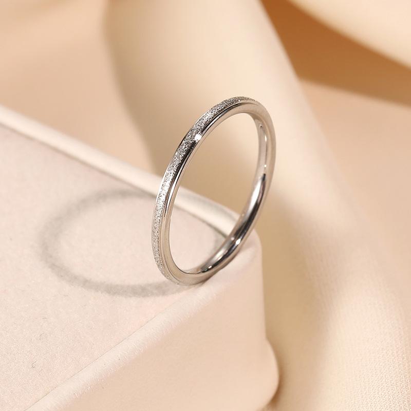 Simple Stainless Steel Handmade Ring Frosted Starry Sky Ring Classic Plain Circle Geometric Ring for Women