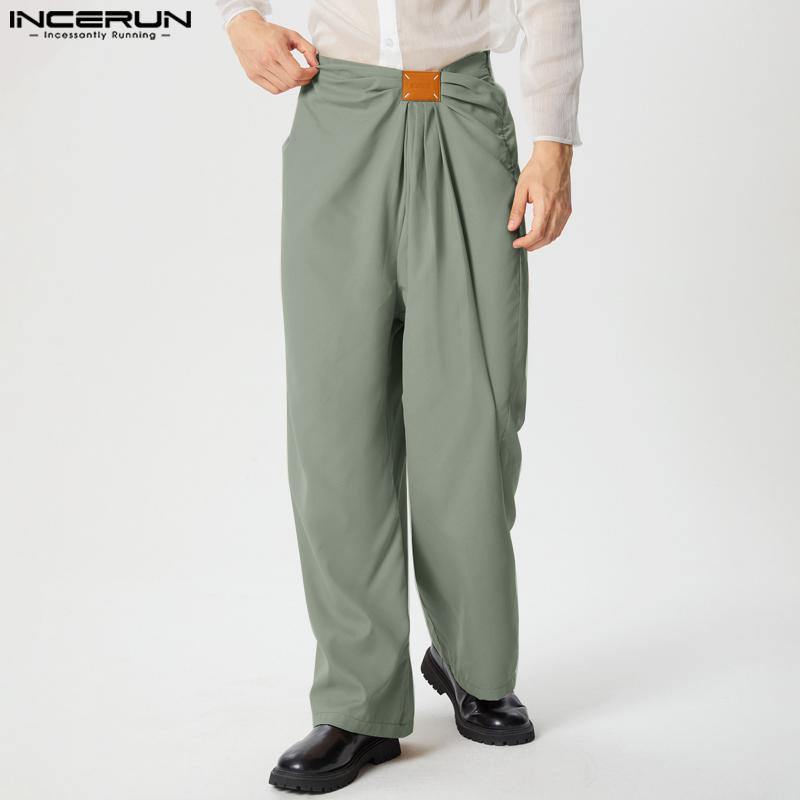 

INCERUN Men Side Zipper Irregular Ruffled Waist Long Pants Trousers S чёрный