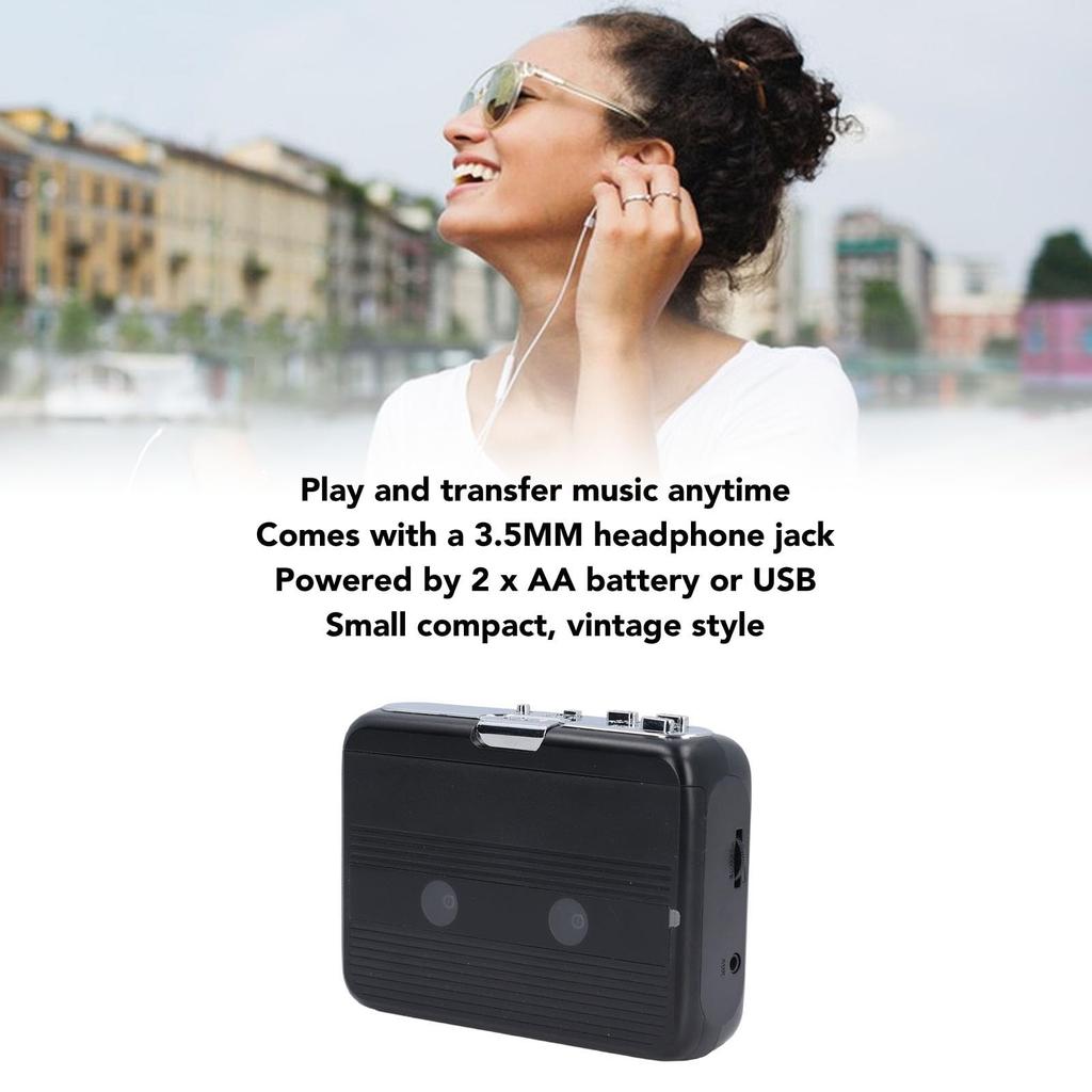 Bluetooth Cassette Portable Tape with USB or AA Vintage Audio Cassette Player with Headphones Player, Player/Recorder Auto-Reverse, Powered, 3.5mm