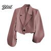 Suit Jacket Women Short Coat Lapel Long Sleeve Single Button Cardigan Style Solid Color Loose Fit Casual Business Simple Blazer