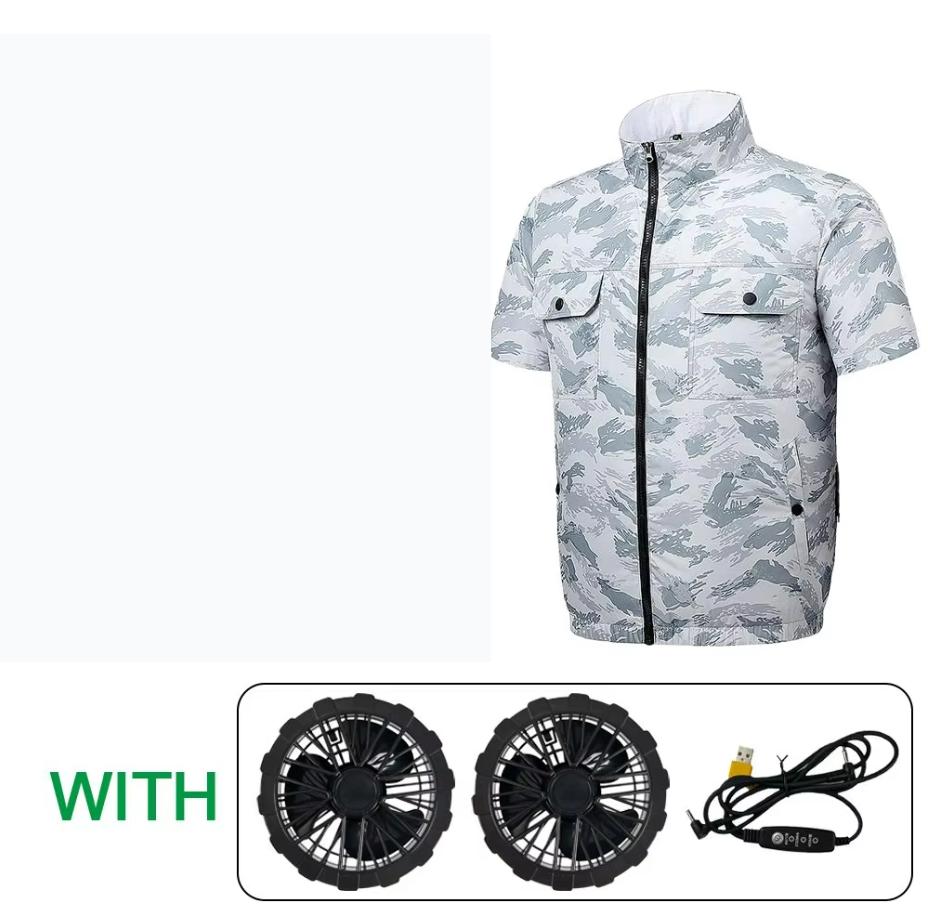 Cooling Fan Vest Men's Fan Jacket USB Refrigeration Air Conditioning Clothing Outdoor Heat Protection Fishing Work Short Sleeve