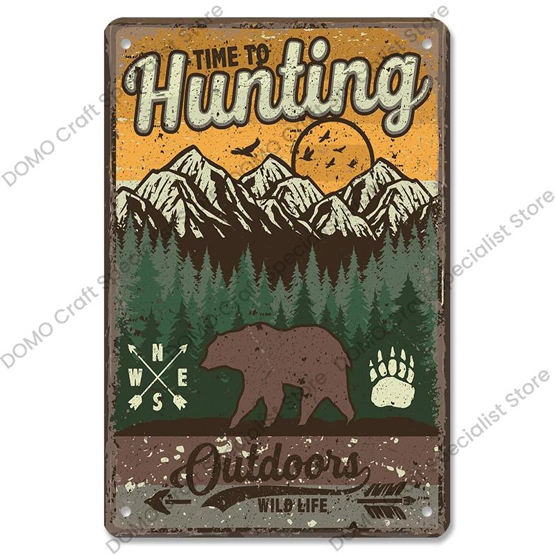 Vintage Hunting Plaque Metal Tin Signs Hunter Deer Hunt Safari Adventure Retro Metal Plate Wall Decor Hunting Club Shop Man Cave
