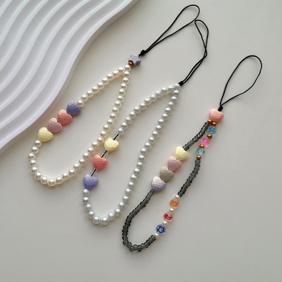 

Красочное сердце любви, акриловая цепочка с искусственным жемчугом и бисером для мобильного телефона, ремешок на запястье, шнур, шнур для женщин и девочек, подарок другу