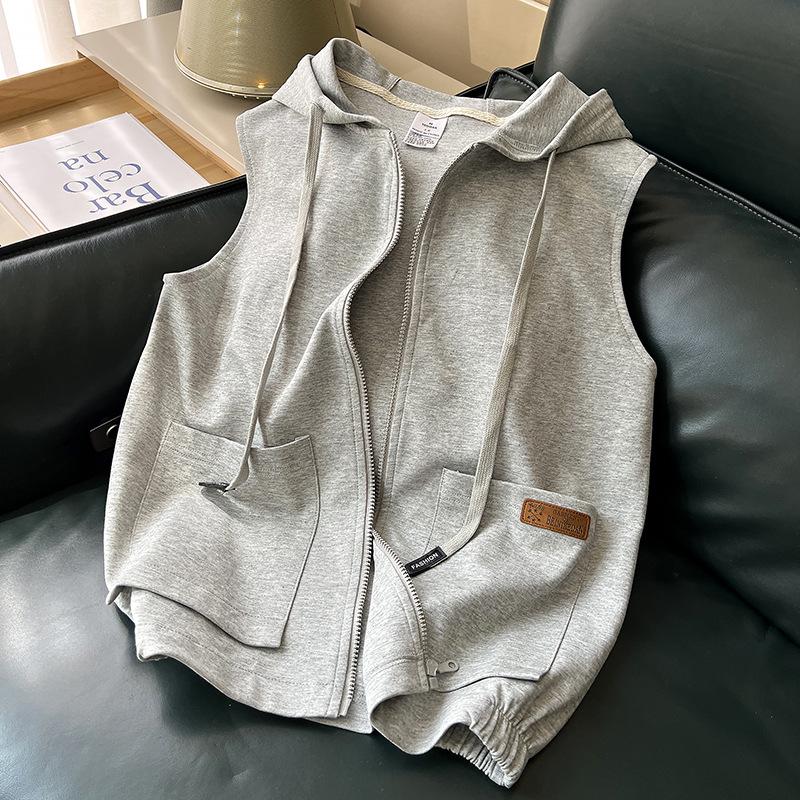 

Solid Color Vest WoMale s Spring and Autumn Sports Casual Hoodie Top Hoodie Outerwear Vest Hoodie Cardigan XS