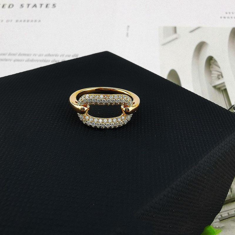Copper Inlaid Zircon Adjustable Geometric Gold-Plated Ring