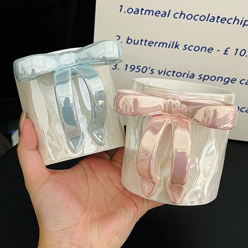 Korean Style Bow Handle Coffee Mug – Aesthetic Water Cup for Women and Girls