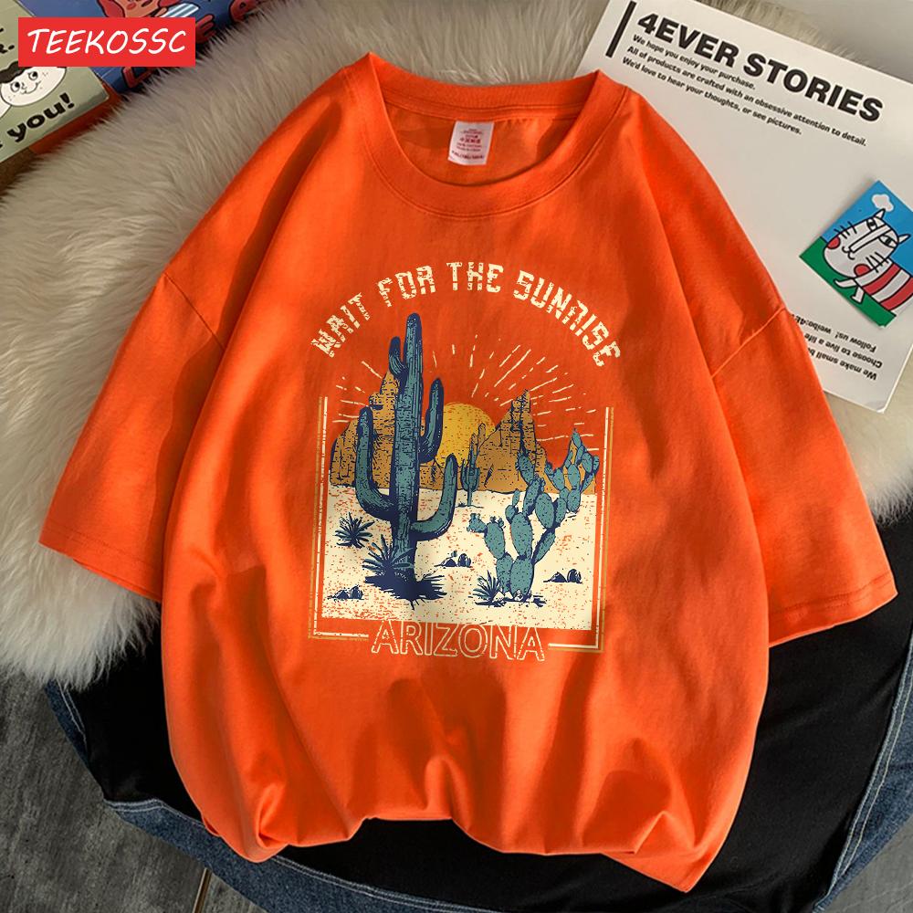 Wait For The Sunrise Print Tee Clothing Femme Versatile Personality T-Shirt Cool Lovely T-Shirts Oversized Vigor Short Sleeved
