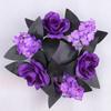 Halloween Candle Rings Wreath Artificial Purple Rose Black Leaves Candle Holder Wreath for Halloween Table Centerpieces