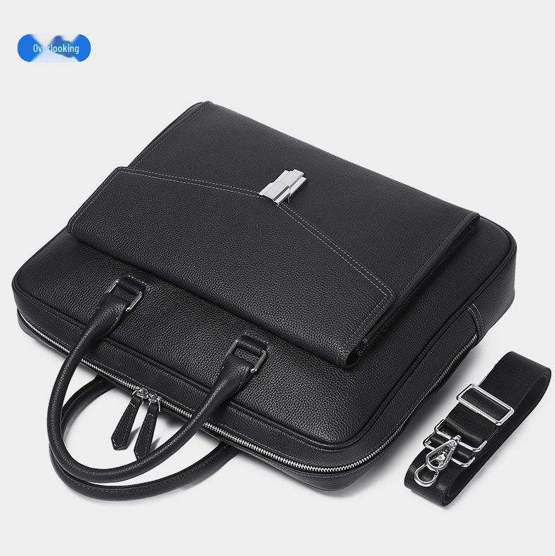 Men's Genuine Leather Water-Resistant Briefcase: High-End, Large-Capacity Commuter Bag