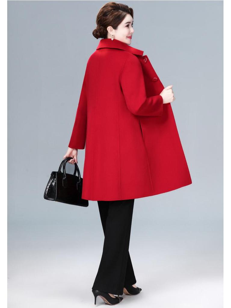 Mid-Length Double-Faced Cashmere Coat for Middle-Aged and Elderly Women - Autumn/Winter High-End Slim Wool Jacket