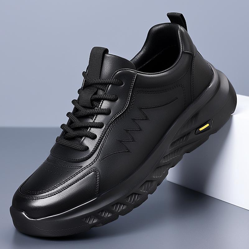 

Men Leather Casual Shoes Fashi Sneakers Lace Up British style Leather Men Shoes Outdoor New Men Sneakers 44 чорний