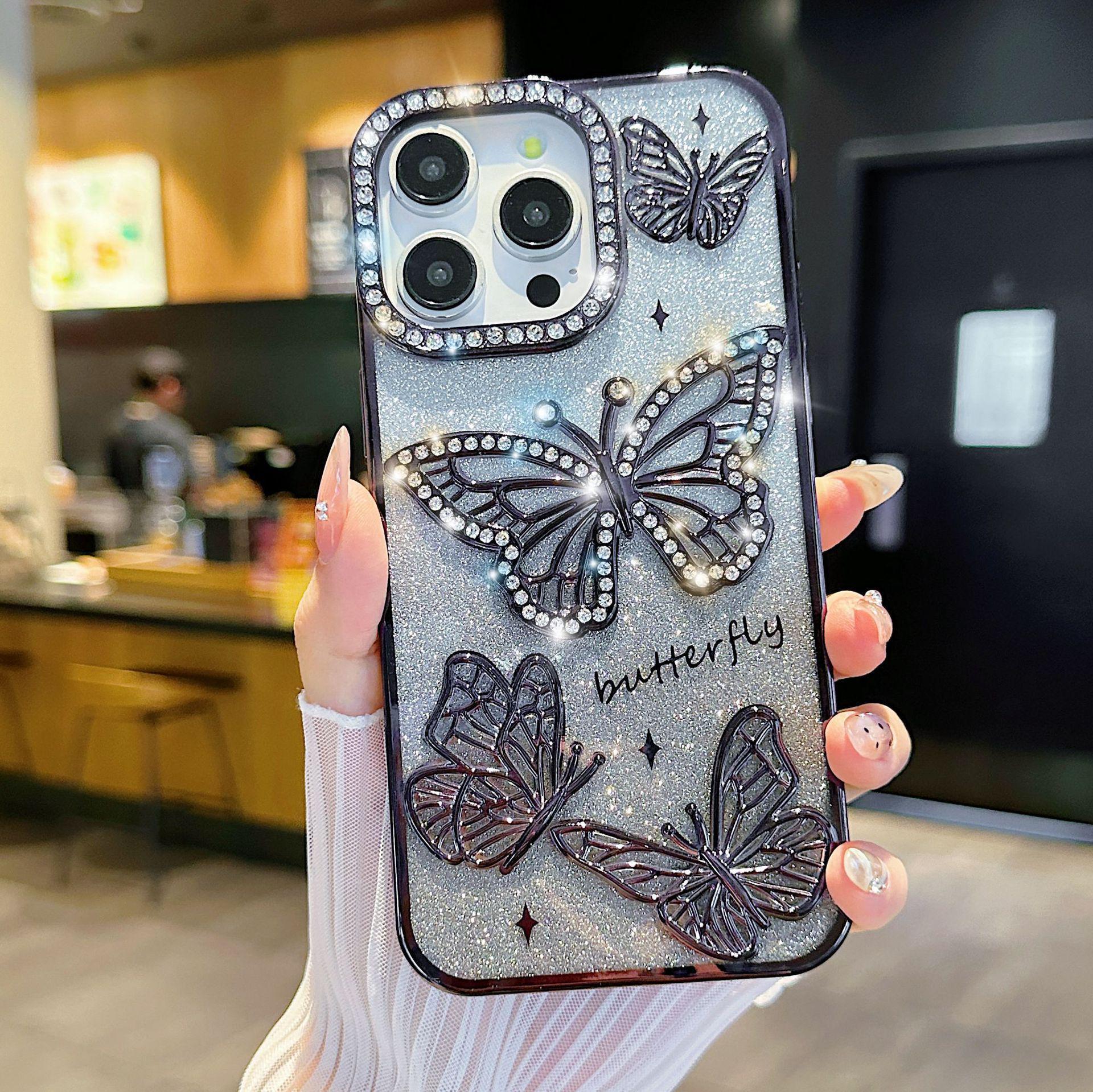 

iPhone 17 Pro Max Case: Elegant Soft-Feel with Glitter Rhinestones and 3D Butterfly Design, Full Coverage, Designed for Women. iPhone 17 Pro