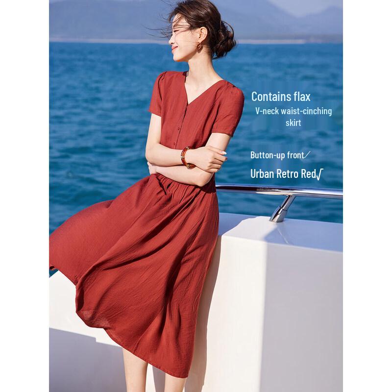 Retro French V-Neck A-Line Midi Dress S