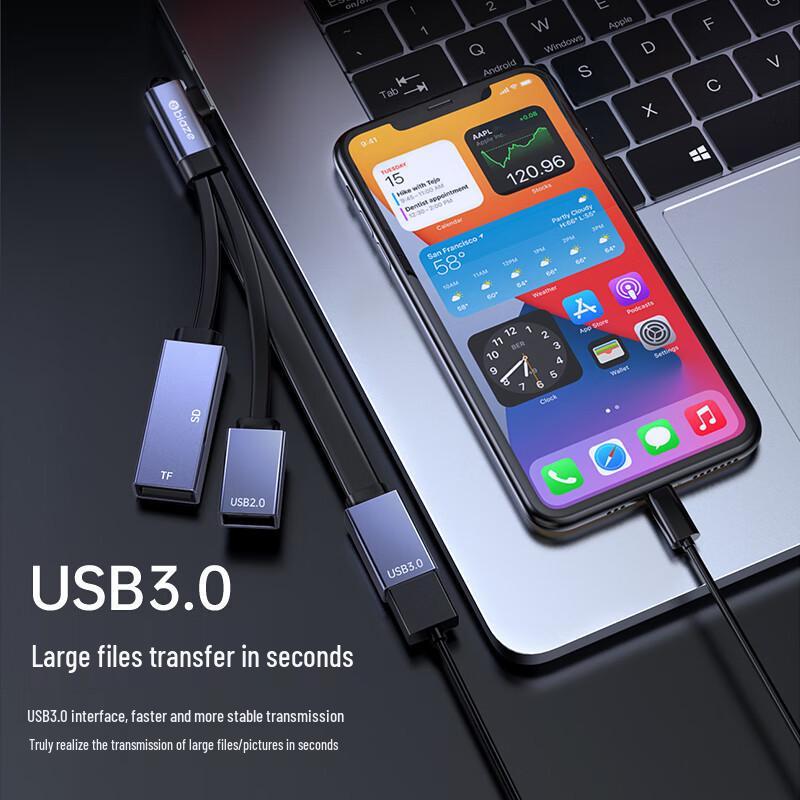 Biaz Type-C To USB 3.0 OTG Elbow Adapter and U Disk Splitter